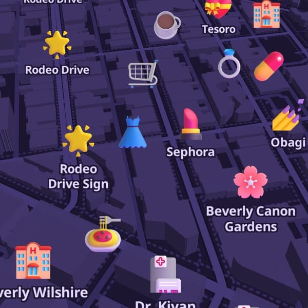 The Midnight Glam map theme in GirlyMaps